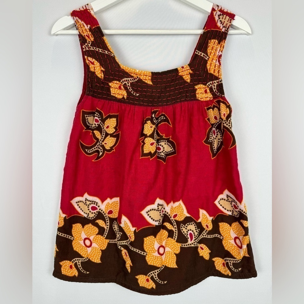 American Rag Cie Boho Sleeveless Top Square Neck Loose Fit Floral Size XS Summer